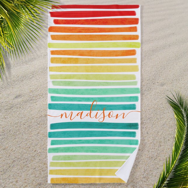 Abstrakte moderne tropische Farben Pinselstriche N Strandtuch (Lovely beach towel in summer tropical colors. Personalize it with name or customize further!)