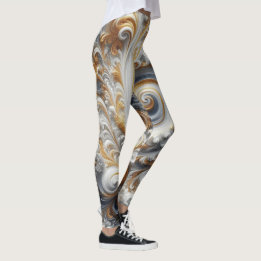 Abstrakte moderne wirbelnde Gold-, Schwarz- und We Leggings