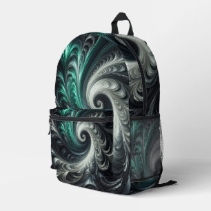 Abstrakte moderne wirbelnde Grün-, Silber- und Sch Bedruckter Rucksack