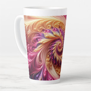 Abstrakte moderne wirbelnde rosa, gold und lila milchtasse
