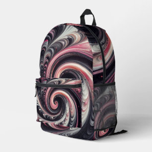 Abstrakte moderne wirbelnde rosa, schwarze und wei bedruckter rucksack