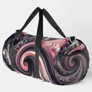 Abstrakte moderne wirbelnde rosa, schwarze und wei duffle bag