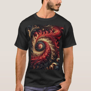 Abstrakte moderne wirbelnde rote, schwarze und gol T-Shirt