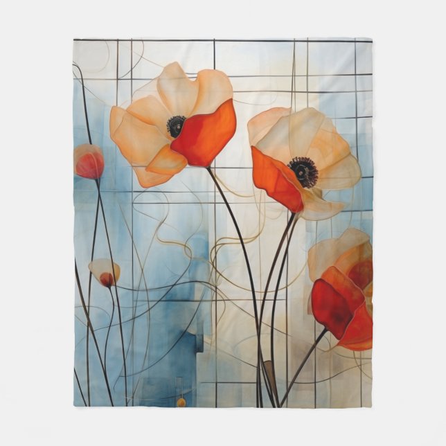 Abstrakte Mohnblumen im modernen geometrischen Sti Fleecedecke (Vorderseite)