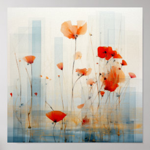 Abstrakte Mohnblumen im modernen geometrischen Sti Poster