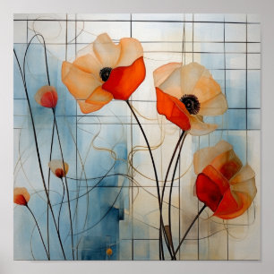 Abstrakte Mohnblumen im modernen geometrischen Sti Poster