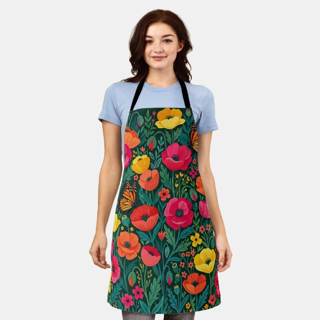 Abstrakte Mohnblumen & Monarchenschürze Schürze (Getragen)