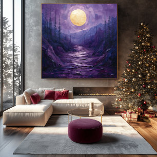 Abstrakte mondhelle Landschaft in Lila und Gold Leinwanddruck