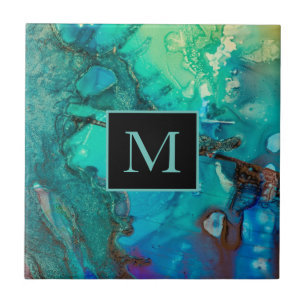 Abstrakte Mongram-Schatten des Blauen Fliese