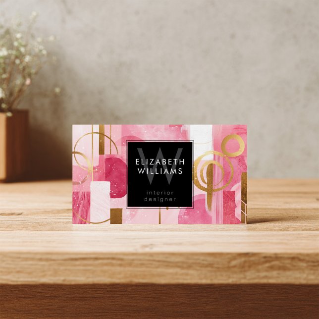 Abstrakte Monogramm Visitenkarten Modern aus Rosa  (Von Creator hochgeladen)