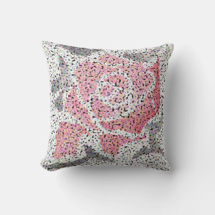 Abstrakte Mosaik-Blume Rose Rosa Graue Blüte Kissen