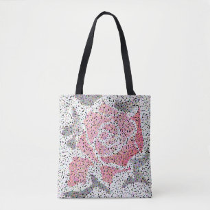 Abstrakte Mosaik-Blume Rose Rosa Graue Blüte Tasche
