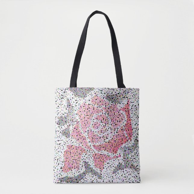Abstrakte Mosaik-Blume Rose Rosa Graue Blüte Tasche (Vorderseite)