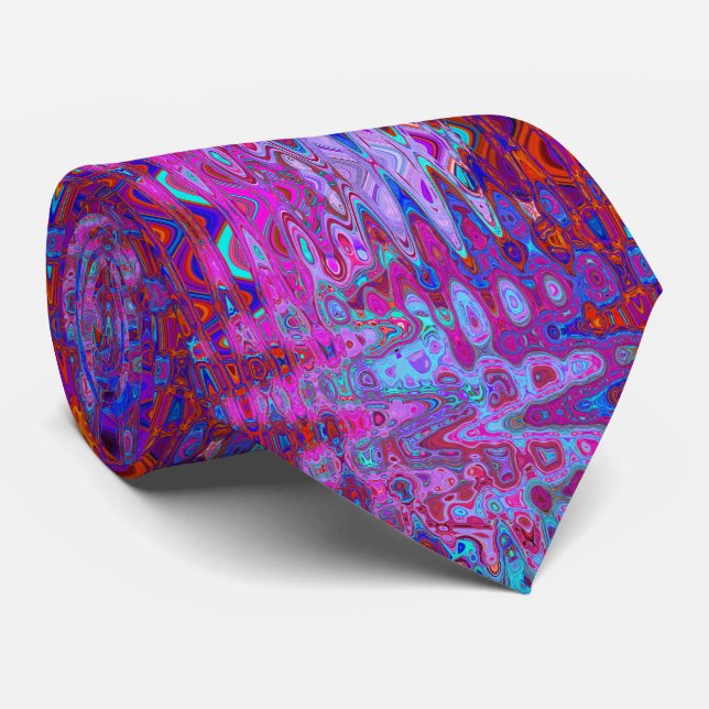 Abstrakte Mosaik Magenta und Blue Wavy Retro Krawatte (Gerollt)