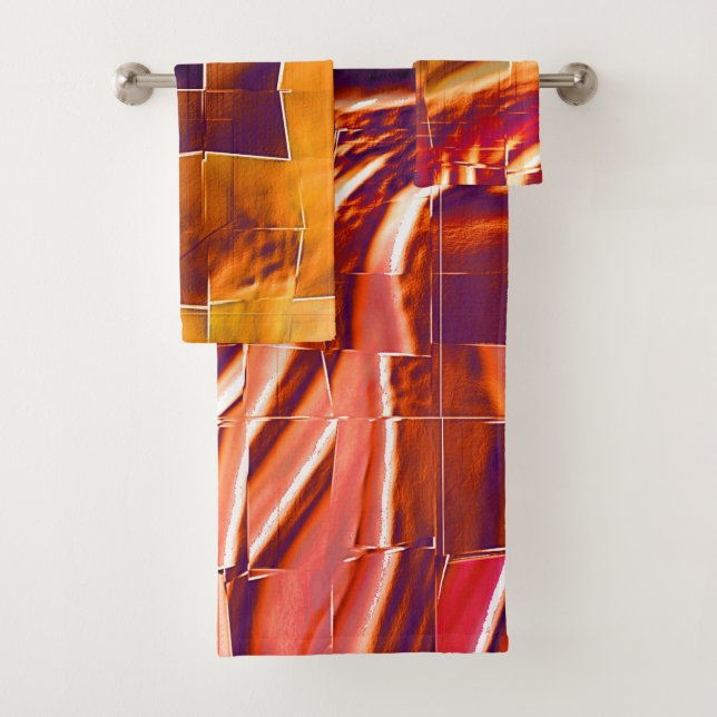 Abstrakte Mosaikkonstruktion aus rötlich-orangefar Badhandtuch Set (Insitu)