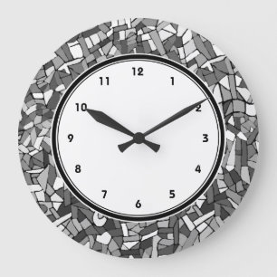 Abstrakte Mosaikwandschwarzweiss-uhr Große Wanduhr
