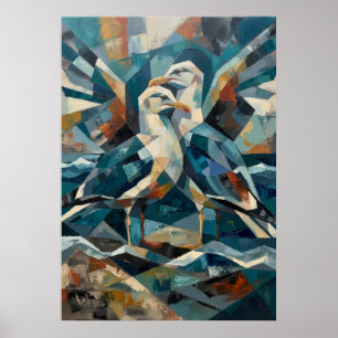 Abstrakte Möwe Küste Ozean Geometrische Malerei Poster