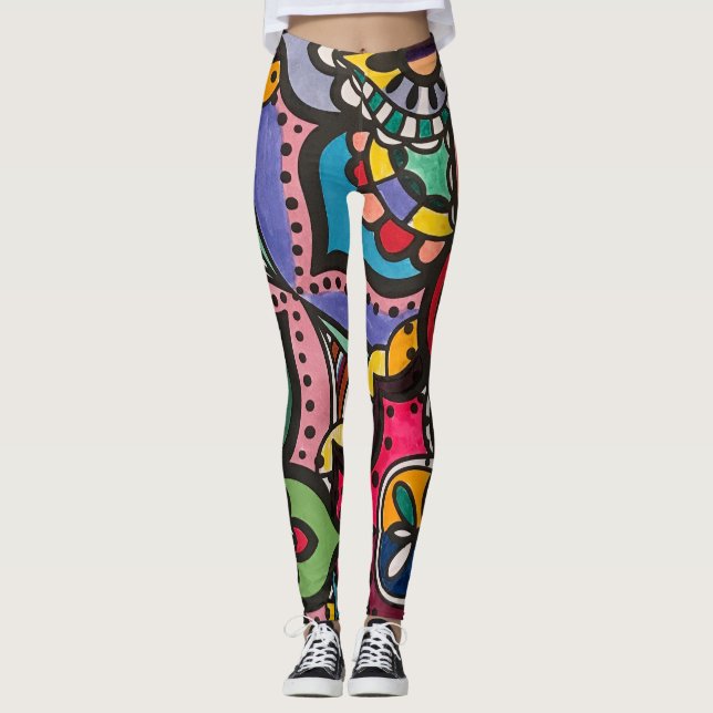 abstrakte Multikolle Muster Leggings (Vorderseite)