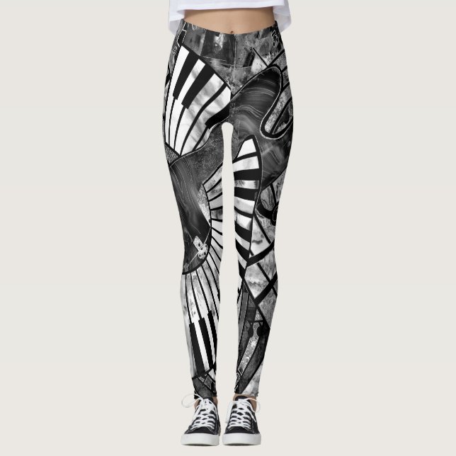 Abstrakte Musikkunst - Graustufen-Mischtexte Leggings (Vorderseite)