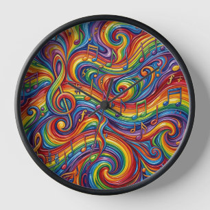 Abstrakte Musiknoten Regenbogen-Kunstuhren Uhr