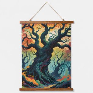 Abstrakte mystische Bäume Wandteppich Mit Holzrahmen