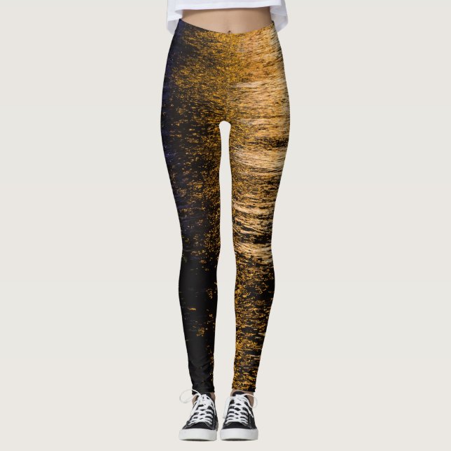 Abstrakte Nachtlichter Meeresspiegelung glänzender Leggings (Vorderseite)