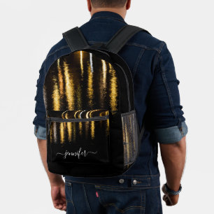 Abstrakte Nachtlichter Meergold Schwarzer Individu Bedruckter Rucksack