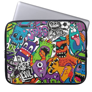 Abstrakte nahtlose Comic-Monster. Cartoon-Mutant Laptopschutzhülle