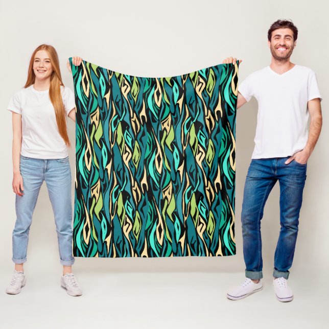 Abstrakte nahtlose Flecken, zebraschwarz grün Fleecedecke (Beispiel)