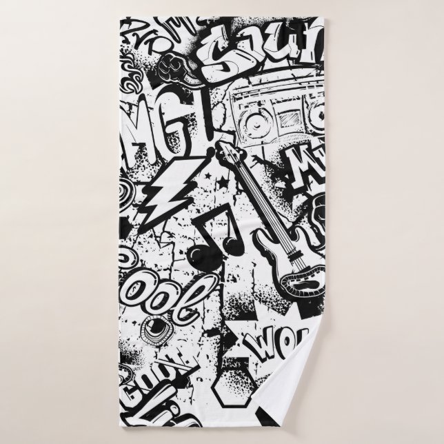 Abstrakte nahtlose Schwarzweiß-Comicen Graffiti  Badehandtuch (Badehandtuch)