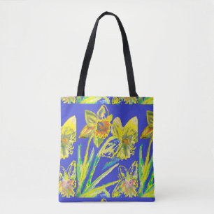 Abstrakte Narzisse Gelbe Blaue Blumen Florale Kuns Tasche