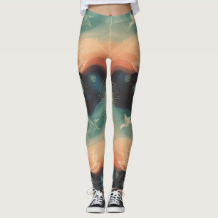 Abstrakte Natur: Minimalistisches Lotus- und Vogel Leggings