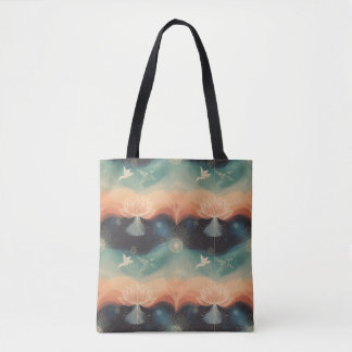 Abstrakte Natur: Minimalistisches Lotus- und Vogel Tasche