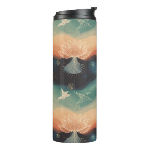 Abstrakte Natur: Minimalistisches Lotus- und Vogel Thermosbecher