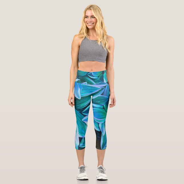 abstrakte Naturkunst blau aquamarin und grün Capri Leggings (Vorderseite)