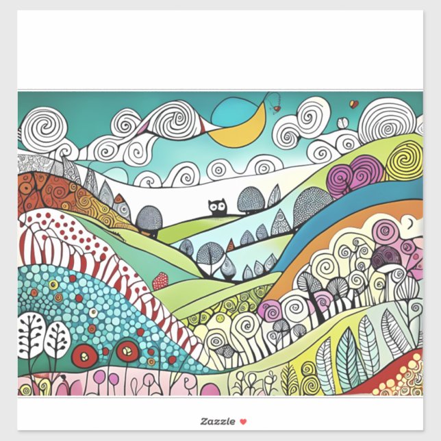 Abstrakte Naturlandschaft Kunst-Doodle der Landsch Aufkleber (Blatt)