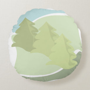 Abstrakte Naturlandschaft mit Tannen und Himmel Rundes Kissen