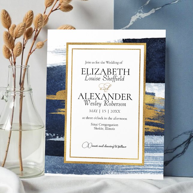 Abstrakte Navy Blue Watercolor Gold Frame Wedding (Von Creator hochgeladen)