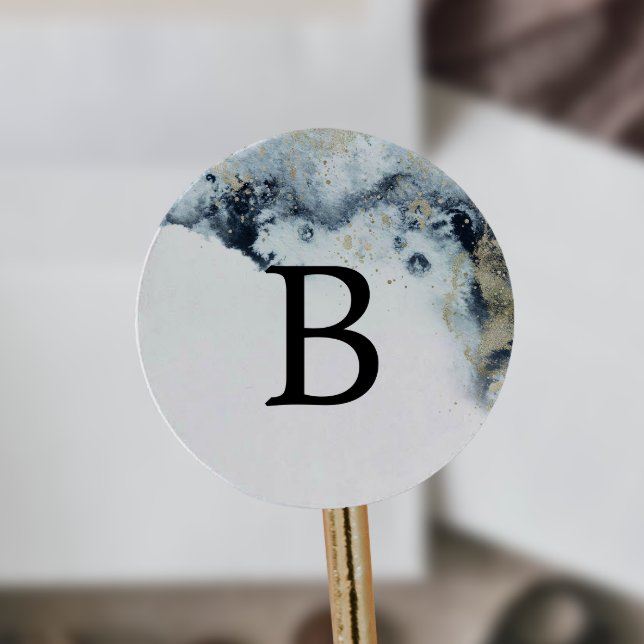 Abstrakte Navy Monogram Wedding Umschlag Aufkleber (Von Creator hochgeladen)