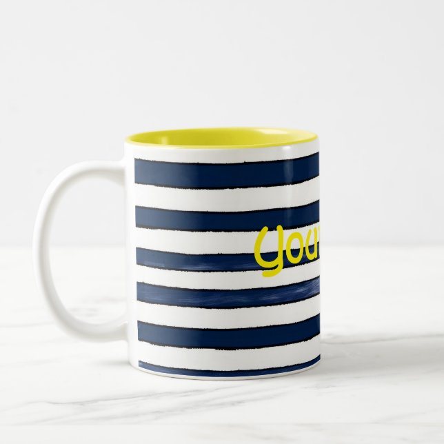 Abstrakte Navy Stripes Nahtloses Muster Zweifarbige Tasse (Links)