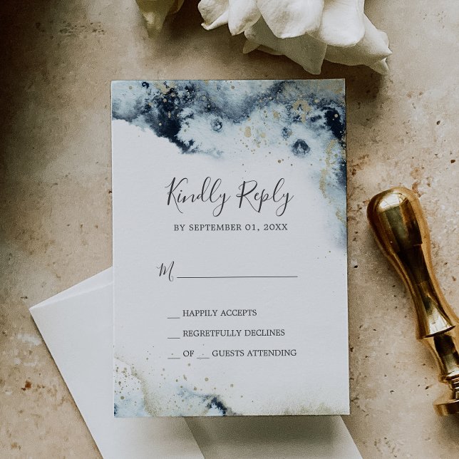 Abstrakte Navy Watercolor Einfache RSVP-Karte RSVP Karte (Von Creator hochgeladen)
