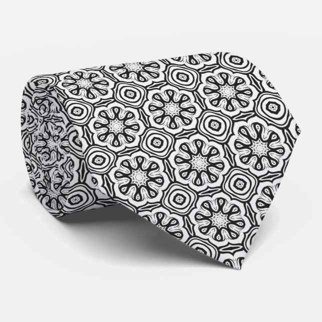 Abstrakte Necktie in Schwarz und Weiß Krawatte (Gerollt)