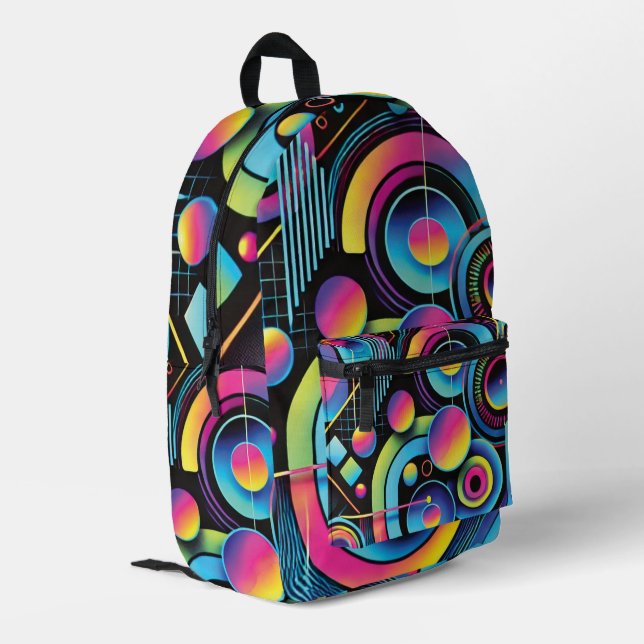 Abstrakte Neon Geometric Bedruckter Rucksack (Rückseitige Ecke links)