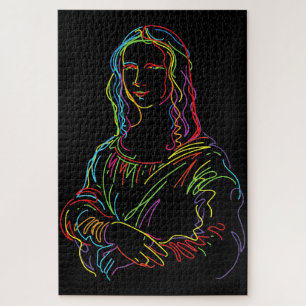 Abstrakte Neon-Mona-Lisa-Linienkunst