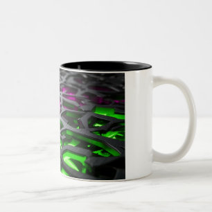 Abstrakte Neon-Pink-Grüne Cyberpunk-3D-Mesh Zweifarbige Tasse