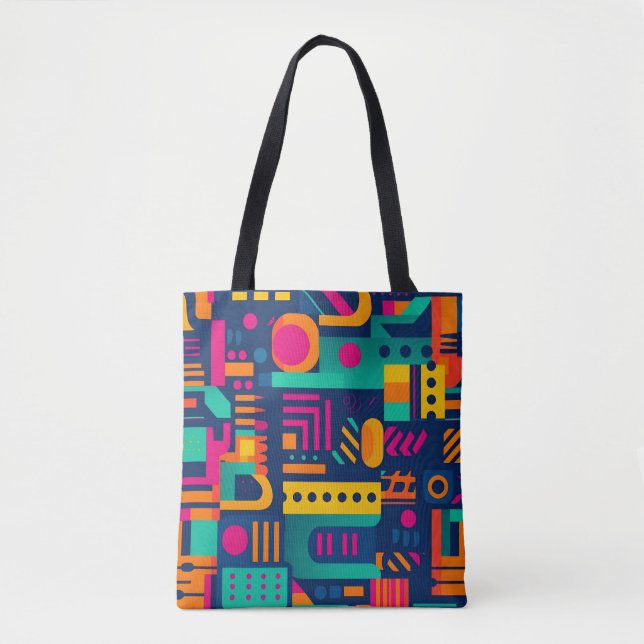 Abstrakte Neonfarben und geometrische bohemische F Tasche (Vorderseite)