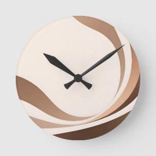 Abstrakte neutrale Wellen Boho Erdtöne Runde Wanduhr