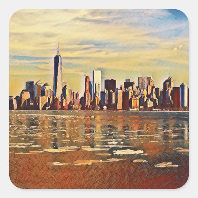 Abstrakte New York Skyline Quadratischer Aufkleber (Vorderseite)