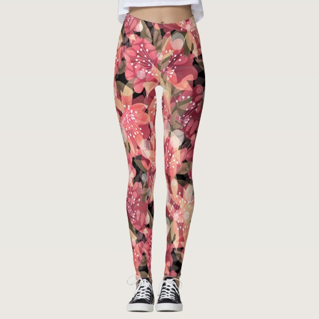 Abstrakte niedliche Blume in Rosa Blumenmuster Leggings (Vorderseite)