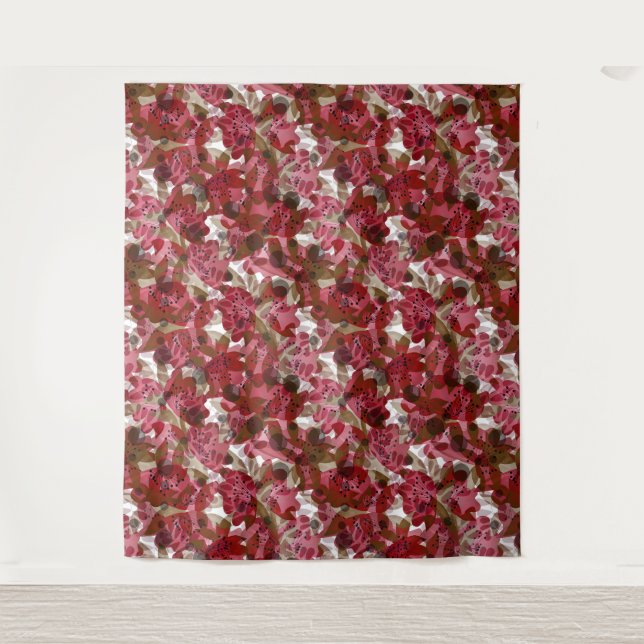 Abstrakte niedliche, schöne rote Blume Blumendesig Wandteppich (Vorderseite)